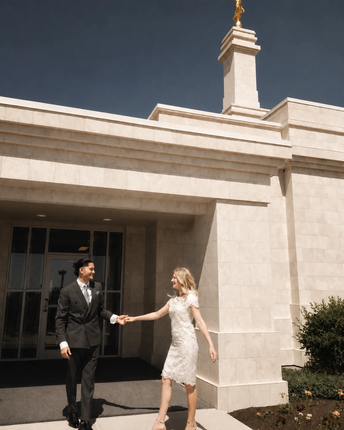 A couple outside the temple, reflecting the faith, love, and legacy behind Remembrance Rings